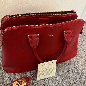 Ralph Lauren Red Satchel Bag Newbury DBLDOME-ST RED-Strap is brokenHandle only